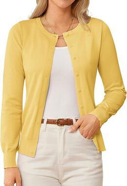Knit Cardigan Sweaters for Women Lightweight Fall Outfits Light Yellow (S)